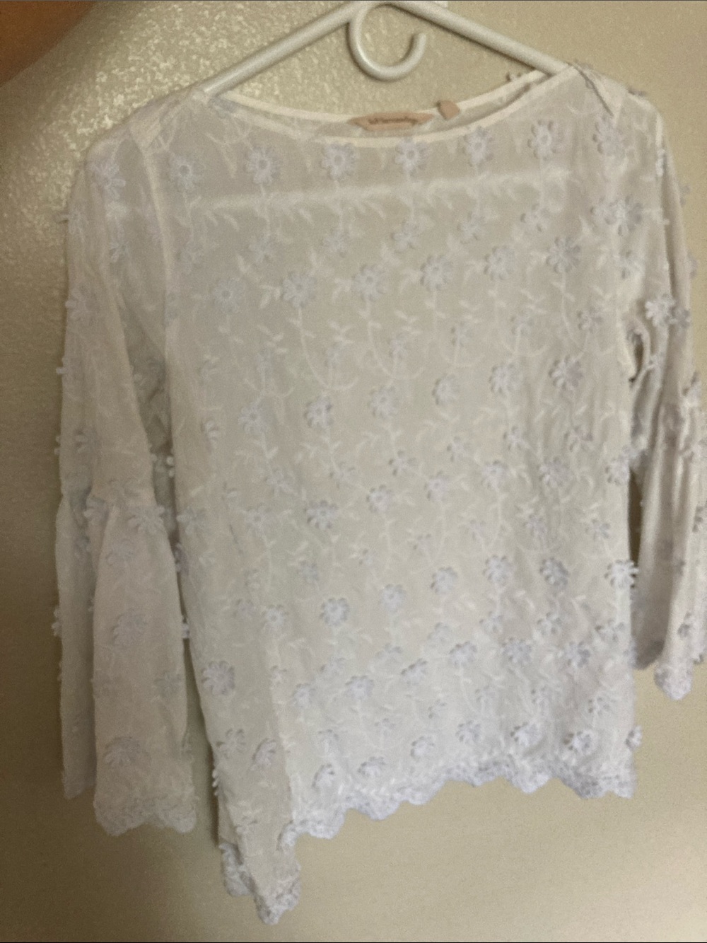 Soft Surroundings White Floral Lace Bell-Sleeve Blouse